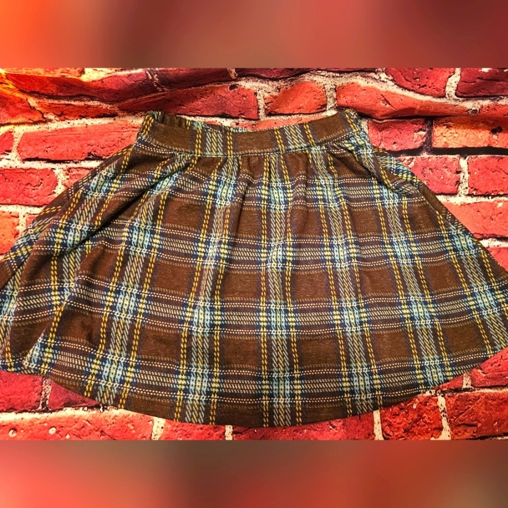 Lands End‎ Girls 6X Dark Chocolate Plaid Knit Gathered Skort NWT 42745654-6